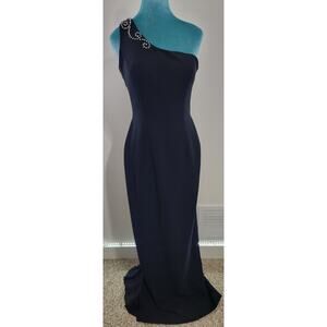 Tiffany Designs Dress Womens 8 Long Black Embellished One Shoulder Sleek Dress